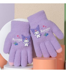 Petityu Kuromi Mor Örme Yün Eldiven Parmak Ucu Pembe 3-7 Yaş