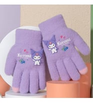 Petityu Kuromi Mor Örme Yün Eldiven Parmak Ucu Pembe 3-7 Yaş