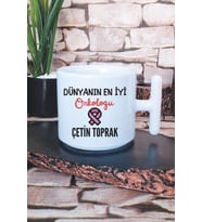 Dünyanın En İyi Onkoloğu Baskılı Kişiye Özel Onkolog Hediyelik T Kulplu Latte Fincanı Kupa Bardak
