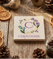 Kişiye Özel C Harfli Bardak Altlığı Doğum Günü Hediyesi (Krem)