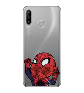Huawei P30 Lite Uyumlu Örümcek Adam Desenli Şeffaf Telefon Kılıfı