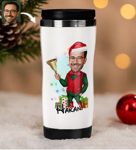 BK Gift Kişiye Özel Erkek Yılbaşı Karikatürlü Çelik Termos Bardak - 16, Yılbaşı Hediyesi, Yeni Yıl Hediyesi
