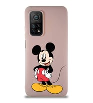 Xiaomi Mi 10T Pro Soft Premier Kapak Mickey Mouse-E Tasarımlı Silikon Kılıf - Pudra (Şeffaf)