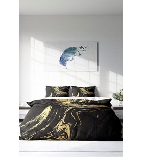 Çift Kişilik ( Lastikli Çarşaflı ) %100 Pamuk Saten Nevresim Takımı Black Design