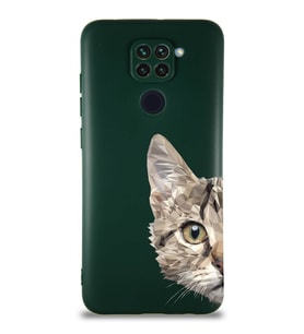 Xiaomi Redmi Note 9 Soft Premier Kapak Catface Tasarımlı Silikon Kılıf - Yeşil (Şeffaf)