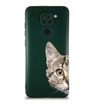 Xiaomi Redmi Note 9 Soft Premier Kapak Catface Tasarımlı Silikon Kılıf - Yeşil (Şeffaf)