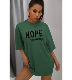 Unisex Not Today Baskılı T-shirt (Yeşil)