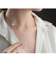 Kişiye Özel 925 Ayar Gümüş Minimalist Ay ve Yıldız Y Kolye (Gold)