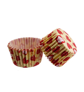 Cupcake Kalıbı Pet Kapsül  Kek Kalıbı 48X34 MM (100 Adet)  Sarıya Kırmızı Kalpli Yazılı