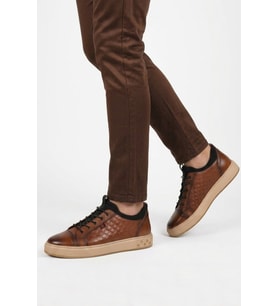Voyager Taba Hakiki Deri Kroko Desenli Rahat Şık Erkek Casual Ayakkabı Sneaker 6424-1 M