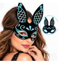 Süet Kaplama İşlemeli Tavşan Maskesi – Siyah Turkuaz Gümüş (5343)
