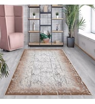 Kahverengi Nakış İşlemeli Eskitme Yıkanabilir Kaymaz Taban Leke Tutmaz Modern Salon Halısı ve Yolluk