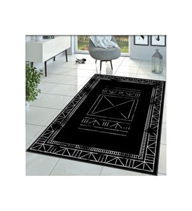 Rovigo Home Dijital Baskı Yıkanabilir Kaymaz Taban Salon Halısı RVG1368-HY-1377 160 x230 cm (Siyah)