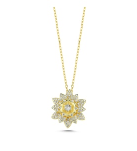 Topaz Taşlı Lotus Altın Kaplama Kolye  KLY27 (Gold)