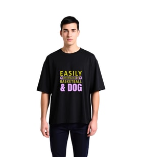 Erkek Oversize Basketbol Köpek Baskılı Tişört Rahat Kesim Günlük Giyim Renkli Desen Modern Şık Zarif