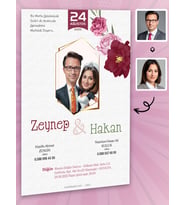 Karikatürlü Kişiye Özel Düğün Nişan Kına Davetiyesi 50 Adet Beyaz Zarflı 7002