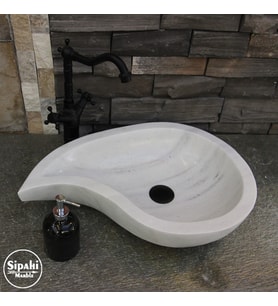 Sipahi Marble Beyaz Mermer Damla Model Lavabo