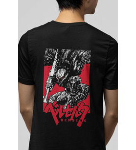 Berserk Ön Arka Baskılı Red Desing Tişört (Siyah)