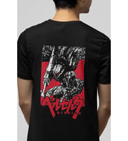 Berserk Ön Arka Baskılı Red Desing Tişört (Siyah)