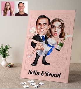Gelin Damat Düğün Karikatürlü Kişiye Özel Puzzle