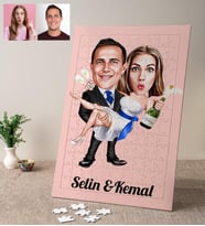 Gelin Damat Düğün Karikatürlü Kişiye Özel Puzzle