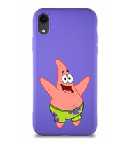Apple iPhone XR Soft Premier Kapak Patrick Yıldız Tasarımlı Silikon Kılıf - Mor (Şeffaf)