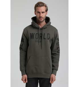 New World Polo Kapüşonlu Haki Slim Fit Hoodie 22FWM64035