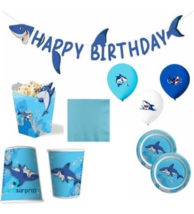 Köpek Balığı Teması 8 Kişilik Happy Birthday Parti Seti