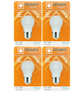 (4 Adet) Osaka 7W (50W) Beyaz Işık E27 Duylu (Kalın Duy) Led Ampul