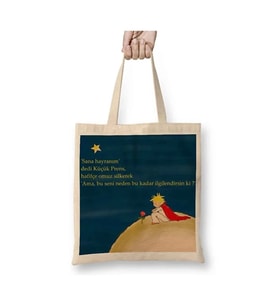 Le Petit Prince Küçük Prens Beyaz Bez Çanta Uzun Saplı Alışveriş Çantası Plaj Çantası