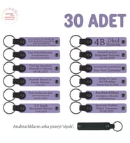 Etkinliklere Uygun Hediyelik, 30'lu Set, Kişiye Özel Yazılı Deri Anahtarlık, Mor Menekşe & Siyah (Lila - Mor)