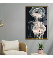Metal Çerçeveli Cam Poliklinik Tablosu Sanatsal Radyolojik İnsan (Gold)