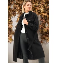 Z6777 DEWBERRY BAYAN PALTO-DÜZ SİYAH