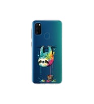 Samsung Galaxy M30S ile Uyumlu Splash Tembel Hayvan Tasarımlı Şeffaf Silikon Kılıf