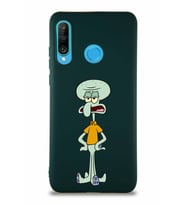 Huawei P30 Lite Soft Premier Kapak Squidward Dokunaç Tasarımlı Silikon Kılıf - Yeşil (Şeffaf)