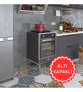 Kenzlife ankastre modülü kabini nobelyum gri fırın ocak dolabı özel boy ayarlı ayaklı kapaklı (Karışık)