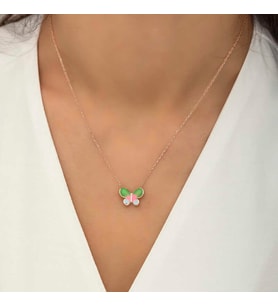 Gümüş Rose Minimal Kelebek Bayan Kolye