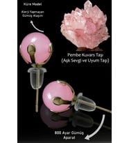 Sertifikalı Gerçek Açık Pembe Kuvars Taşı Nokta Doğal Taş Küpe (Çok Renkli)