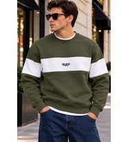 Erkek Şerit Detaylı Believe Baskılı 3 İplik Şardonlu Bisiklet Yaka Sweatshirt