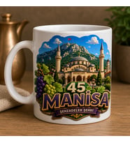 Manisa Temalı Hediyelik Kupa Bardak - 45 Plaka Şehzadeler Şehri Üç Boyutlu Kabartma Efektli Özel Tasarım Kupa