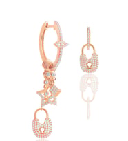 Gümüş rose zirkon taşlı kilit şans küpe SGTL12110ROSE