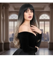 Kahküllü Uzun Daalı Fiber Sen Peruk / Siyah / Küllü Bebek Sarı Ombreli