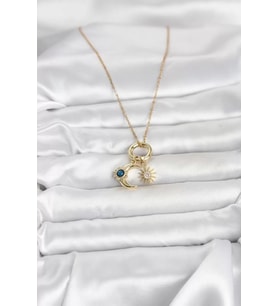 316L Çelik Gold Renk Gece Gündüz Tema Charmlı Kadın Kolye - TJ-BKO11015