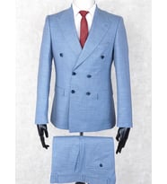 Jan Carlucci Kruvaze Slim Fit Sivri Yaka-Çift Yırtmaç Mavi Drop 6 Takım Elbise