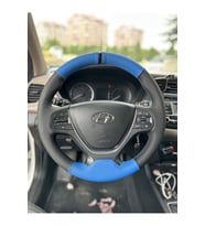 Hyundai I20 2015-2018 Araca Özel Direksiyon Kılıfı (NOKTA MAVİ DERİ SİYAH YÜZÜKLÜ)