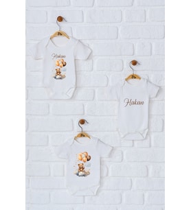 Pia Baby Premium %100 Pamuk İsme Özel Organik Baskılı Üçlü Set Çıtçıtlı Bebek Body Zıbın Modelleri 5063-18 (Ekru)