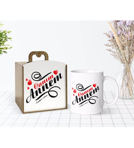 BK Gift Kişiye Özel Ahşap Kutuda Anneler Günü Temalı Canım Annem Tasarımlı Beyaz Kupa Bardak-14