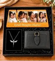 Kişiye Özel  Premium Bayan Cüzdan 4 Fotoğraflı ANNE Çerçeve Gümüş Kaplama Melek Kolye (Kahverengi)