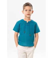 Kısa Kol Şile Bezi Zımbalı Yazlık Erkek Çocuk Tshirt Petrol 3053