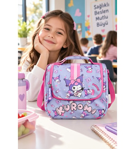 Kuromi Lila Termoslu Beslenme Çantası Çocuk Okul Yemek Çantası Günlük Kullanım 24x22x14 cm